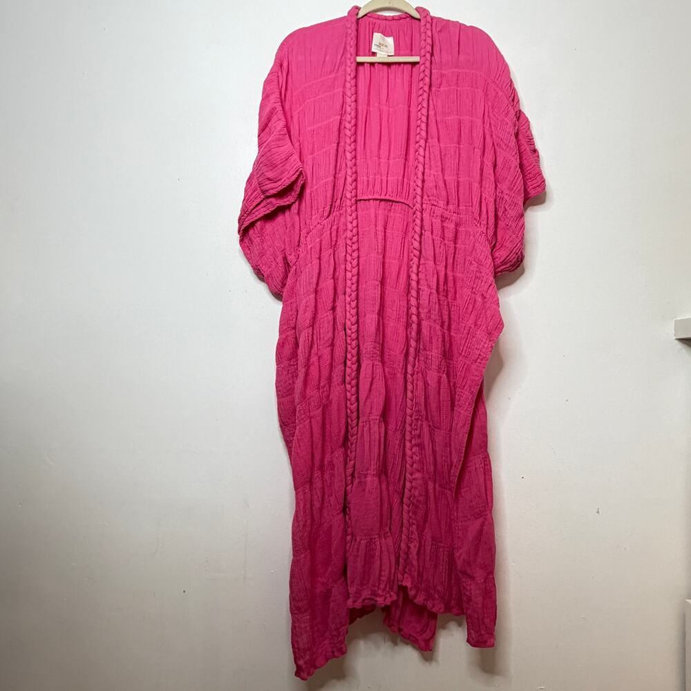 Anthropologie Hot Pink Open-Front Textured Kimono Wrap - Picture 3 of 8